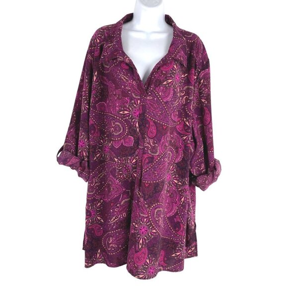 Catherines Top Blouse 4X Paisley Tab Sleeve Polyester Spandex TP-2236 - Picture 3 of 9
